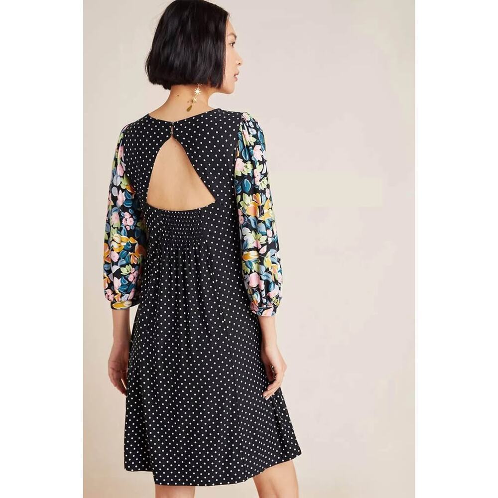 Anthropologie Maeve Women’s Small Sawyer Black Polka Dot Floral Shift Dress NWT